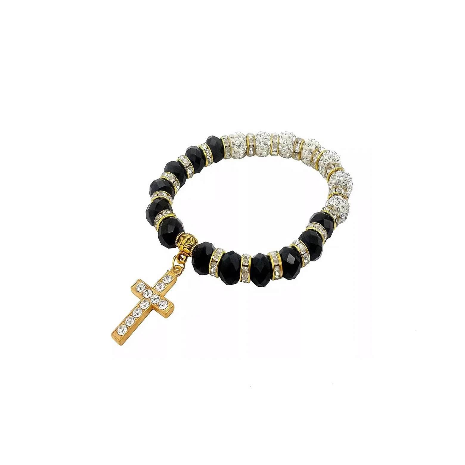 White Black Rosary Beads Wrist Bracelet - Nazareth Store