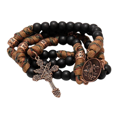 Black Matte Beads Rugged Paracord Rosary St. Benedict INRI Cross Strong Corded Necklace - Nazareth Store
