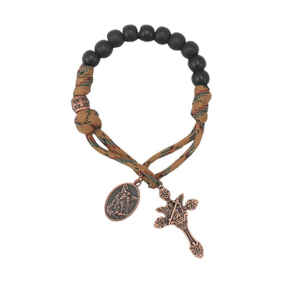 Black Beads Antique One Decade Paracord Rosary Pocket Car Rosary St Michael Medal & Archangel Cross - Nazareth Store