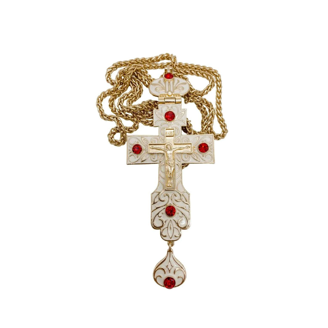 White Enamel Pectoral Cross Pendant Clergy Red Priest Bishop Clergy Chain 23" Nazareth Store