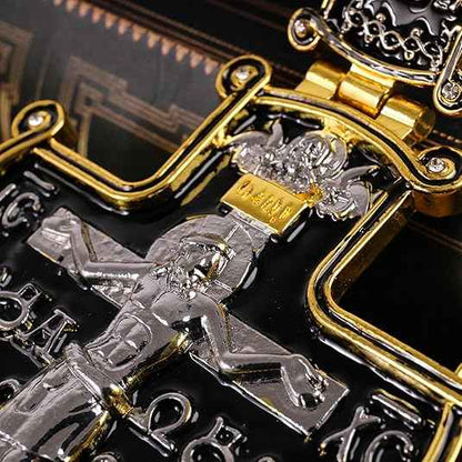 Black Enamel Orthodox Cross Pendant Gold Plated Necklace