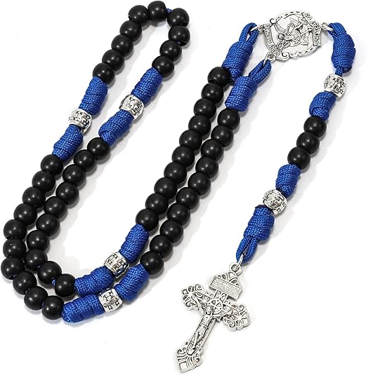 St. Michael Blue Paracord Rosary Beads Rugged Rosary Necklace Strong Corded Catholic Pardon Crucifix Nazareth Store