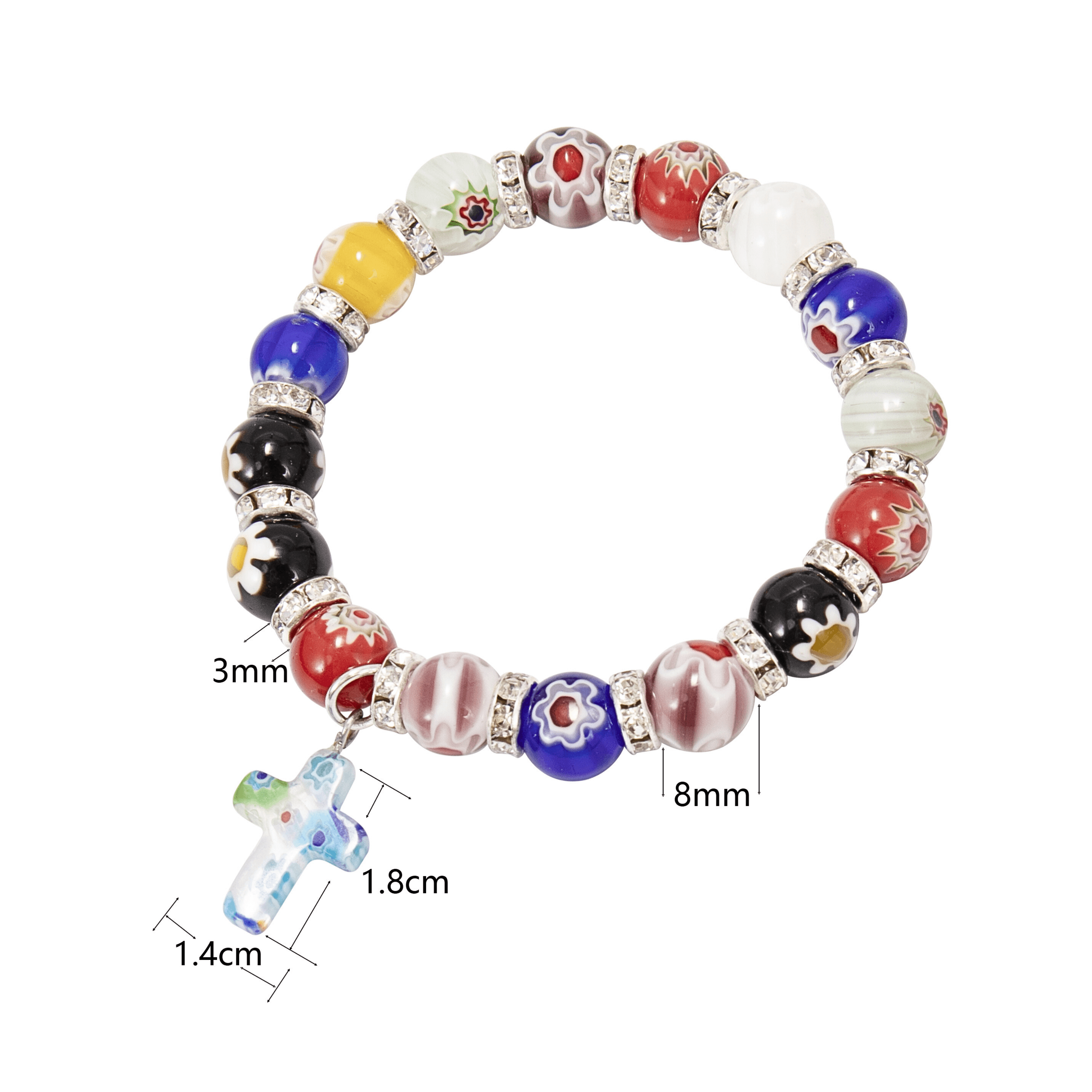 Colorful Agate Stone Beads Bracelet Rosary Hanging Cross - Nazareth Store
