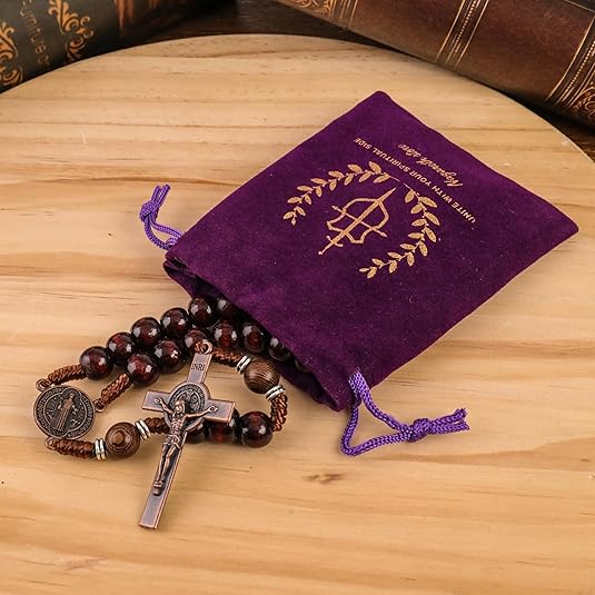 10mm dark red and 10mm Olive wood mystery beads, this rosary offers a bold, strong design that’s perfect for men.