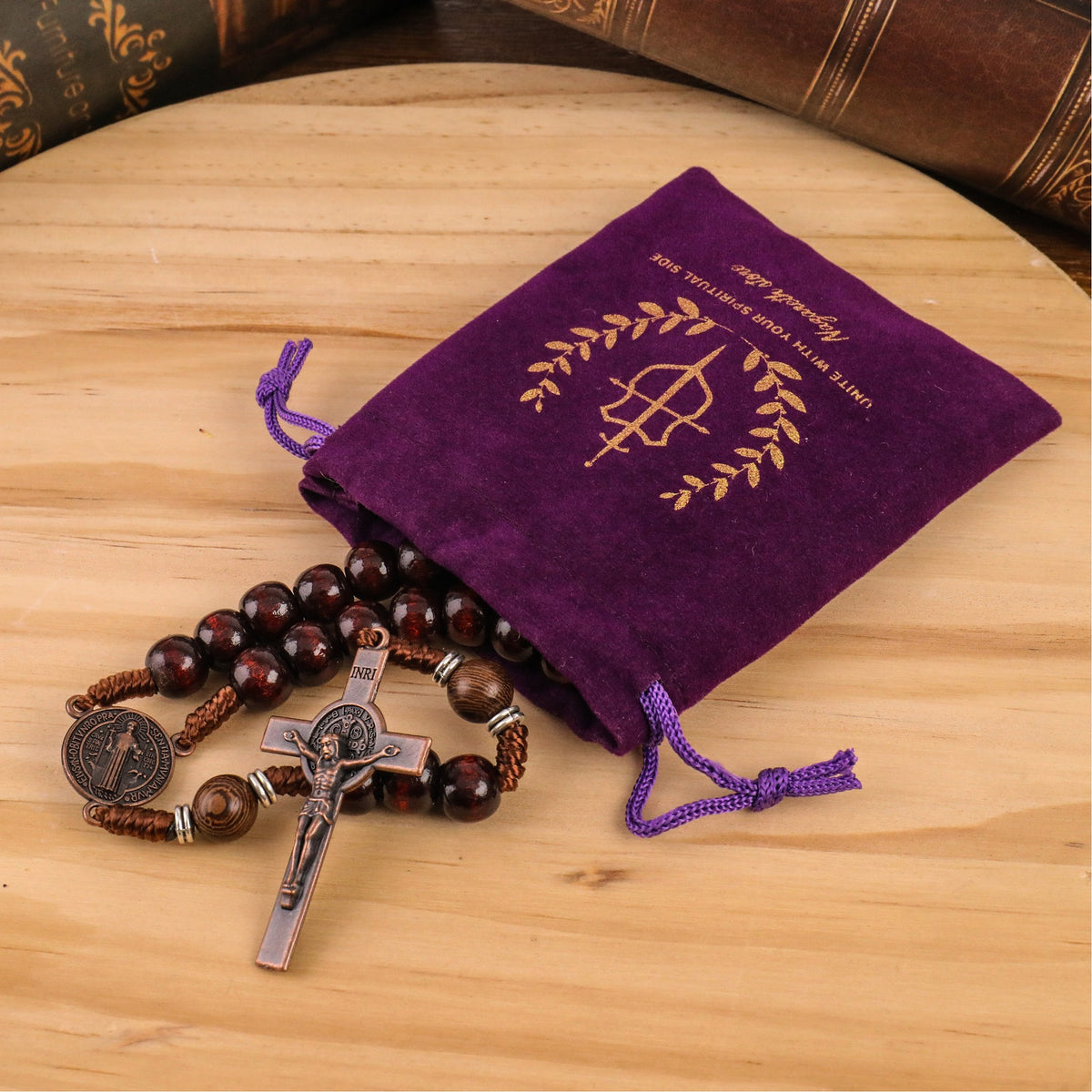 10mm dark red and 10mm Olive wood mystery beads, this rosary offers a bold, strong design that’s perfect for men.