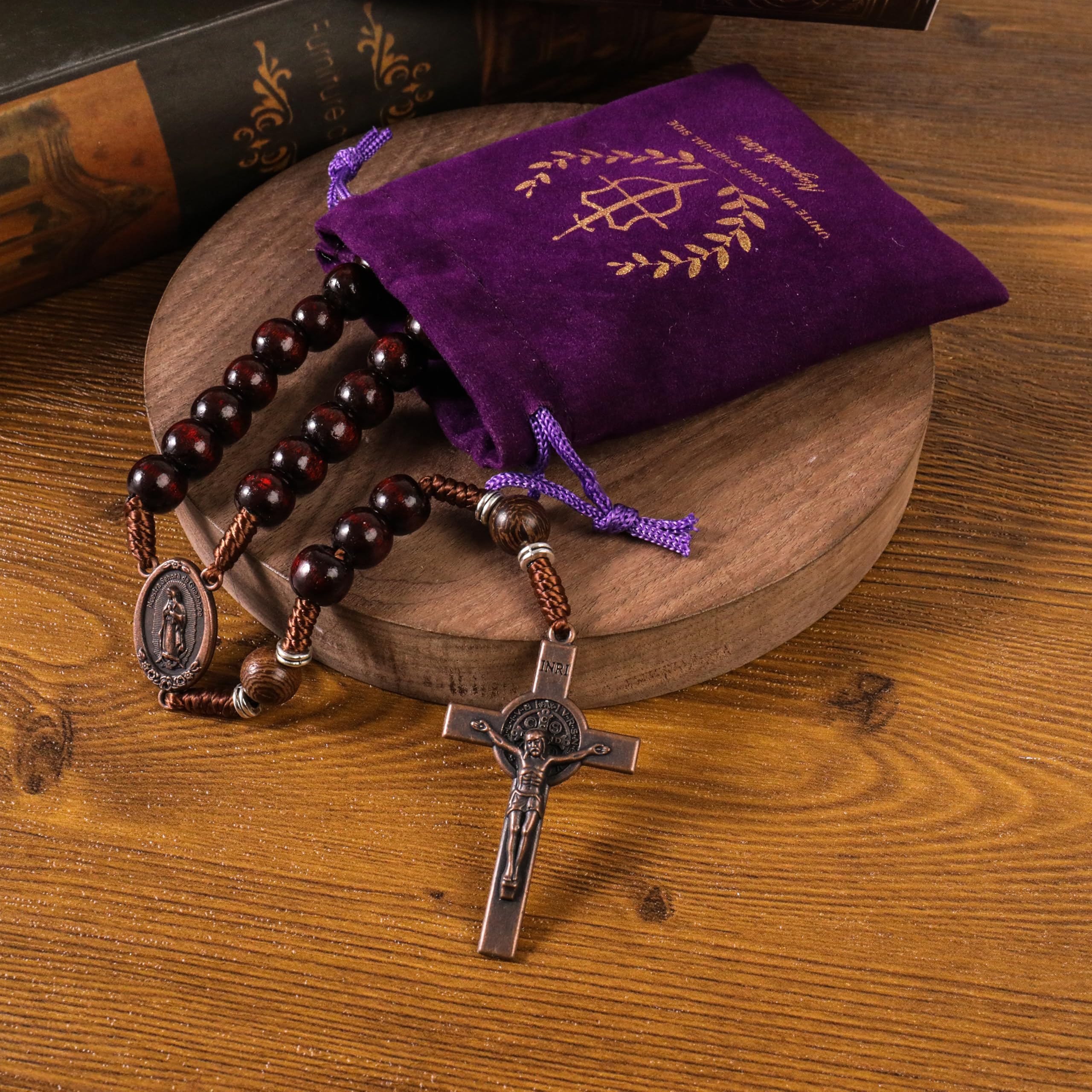 10mm dark red and 10mm Olive wood mystery beads, this rosary offers a bold, strong design that’s perfect for men.