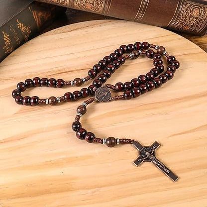 10mm dark red and 10mm Olive wood mystery beads, this rosary offers a bold, strong design that’s perfect for men.