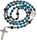 Men's Blue Tiger Eye Rosary with Lava Beads St. Benedict Medal & Cross Nazareth Store
