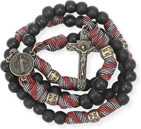 St. Benedict Paracord Rosary Corded Necklace Black Matte Beads & INRI Cross