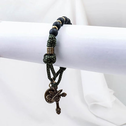 paracord rosary with back beads and st. michael cross