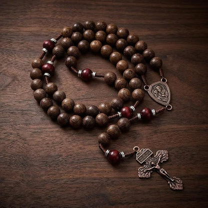 Handmade Wooden Beads Rosary Necklace with St. Joseph Medal & Crucifix Religious Gift - Nazareth Store 