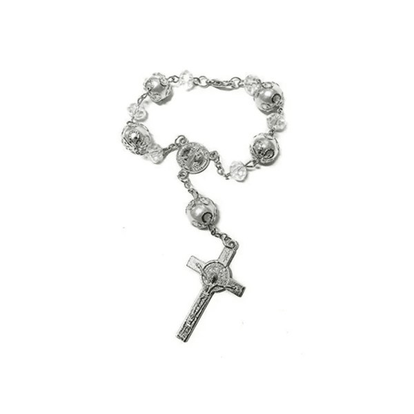 St Saint Benedict Car Rosary Transparent Glass Beads Car Rearview - Nazareth Store