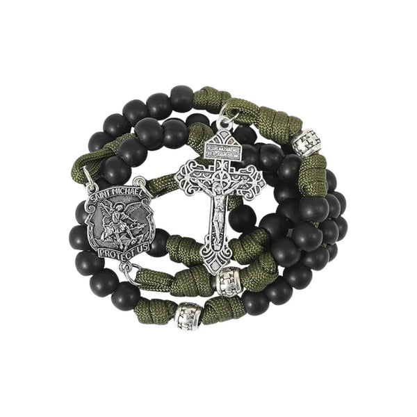 St. Michael Paracord Rosary Beads Rugged Rosary Necklace Strong Corded Catholic Pardon Crucifix - Nazareth Store