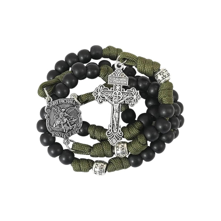 Rugged Corded Catholic Paracord Rosary Necklace with St. Michael Medal & Pardon Crucifix