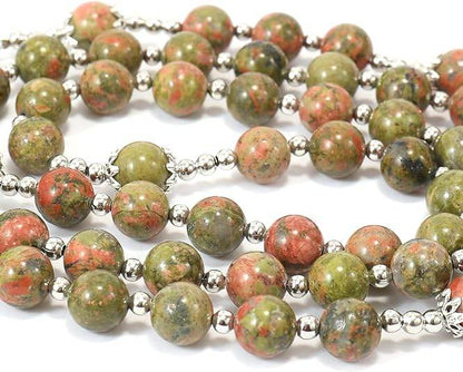 Natural Agate Green Flower Beads Rosary Necklace with Silver Miraculous Medal with Cross - Nazareth Store