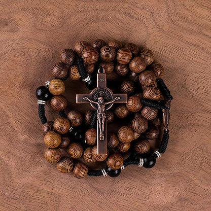 10mm olive and 10mm black wood mystery beads, this rosary offers a bold, strong design that’s perfect for men.