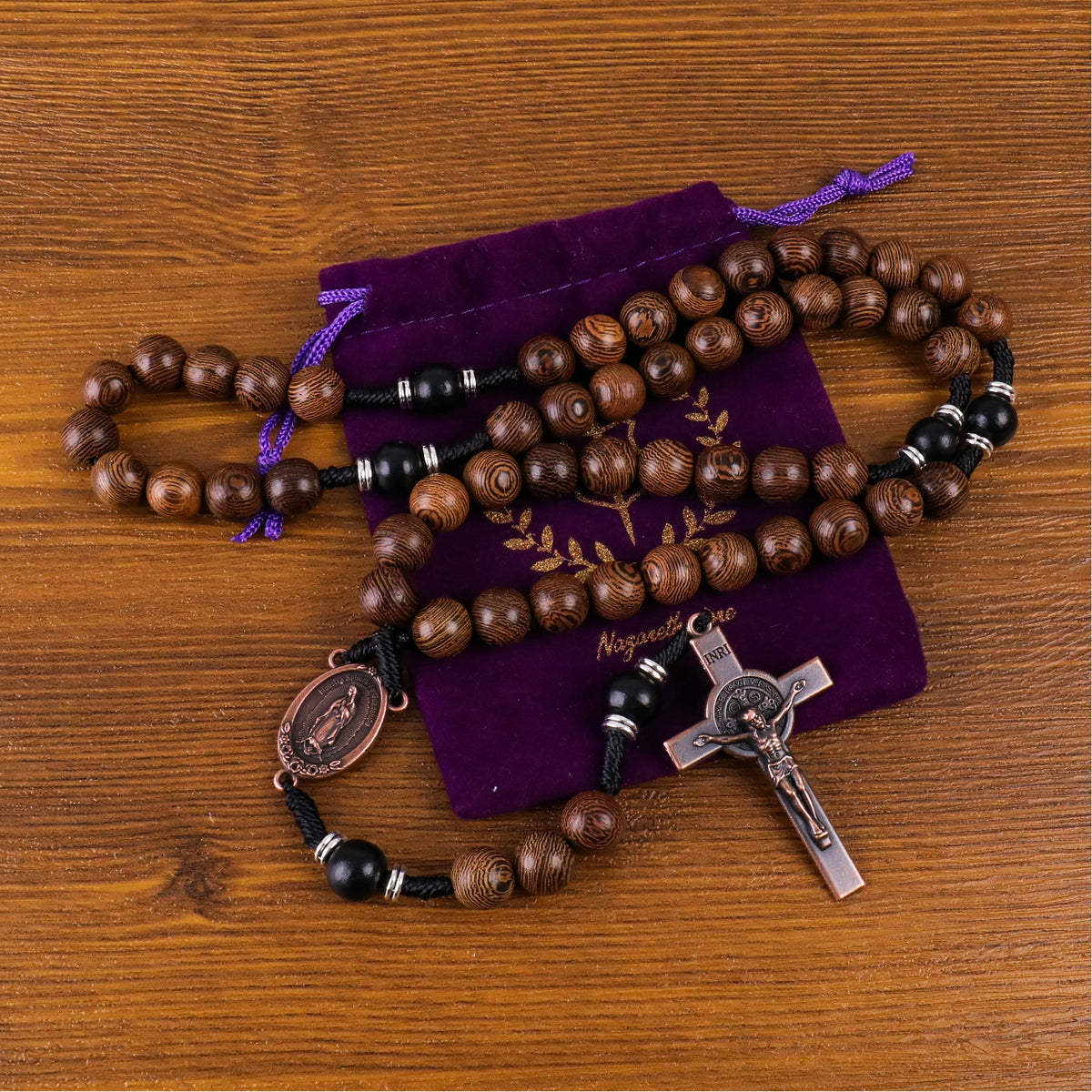 10mm olive and 10mm black wood mystery beads, this rosary offers a bold, strong design that’s perfect for men.