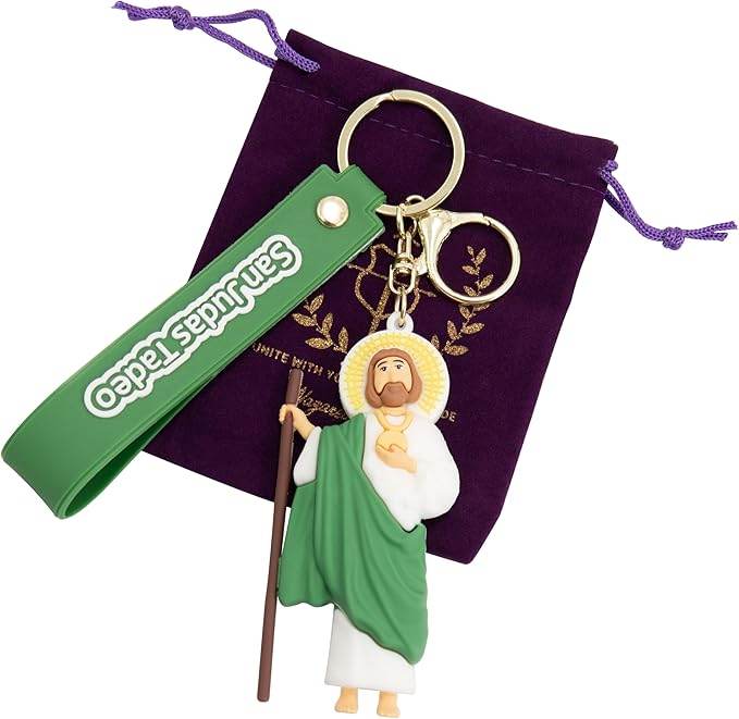 Green San Judas Tadeo Silicone Keychain Catholic Religious Key Ring - Nazareth Store