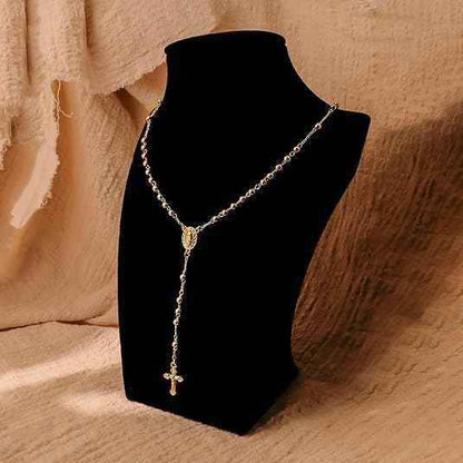18K Gold Bronze Rosary Necklace Our Lady of Guadalupe & Crucifix with 4mm Prayer Beads (Copy)
