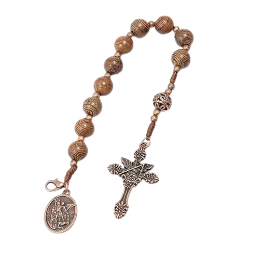 Wooden Beads One Decade Rosary Car Mirror Beads Rosary St. Michael & Cross