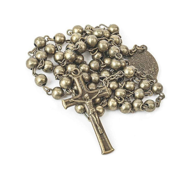 Combat WW2 Rosary Necklace Metal Beads with Miraculous Medal & Jesus Cross - Nazareth Store