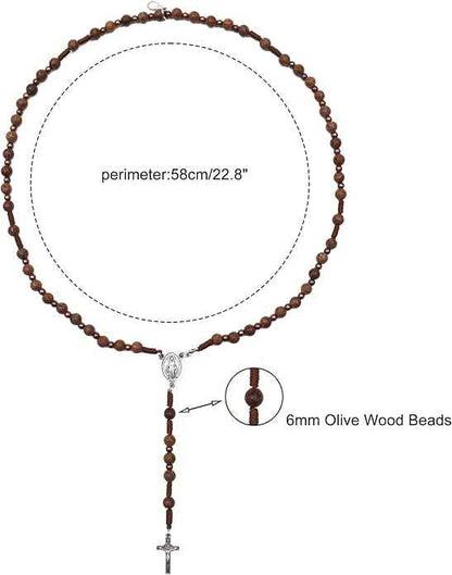Olive Wooden Rosary Bracelet Necklace with Miraculous Medal & Crucifix Cross Wearable Religious Gift