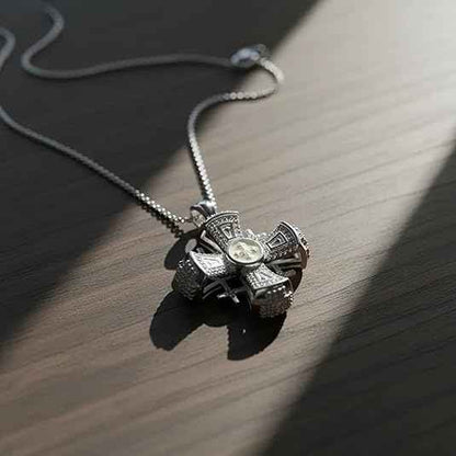 White Enamel Jerusalem Cross Pendant Stainless Steel Silver Plated Necklace