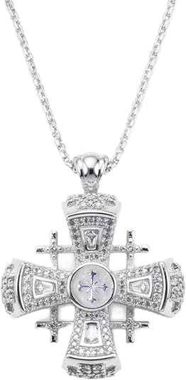 White Enamel Jerusalem Cross Pendant Stainless Steel Silver Plated Necklace