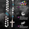 White with Blue Beads Rhinestones Crystal Beads Rosary Necklace
