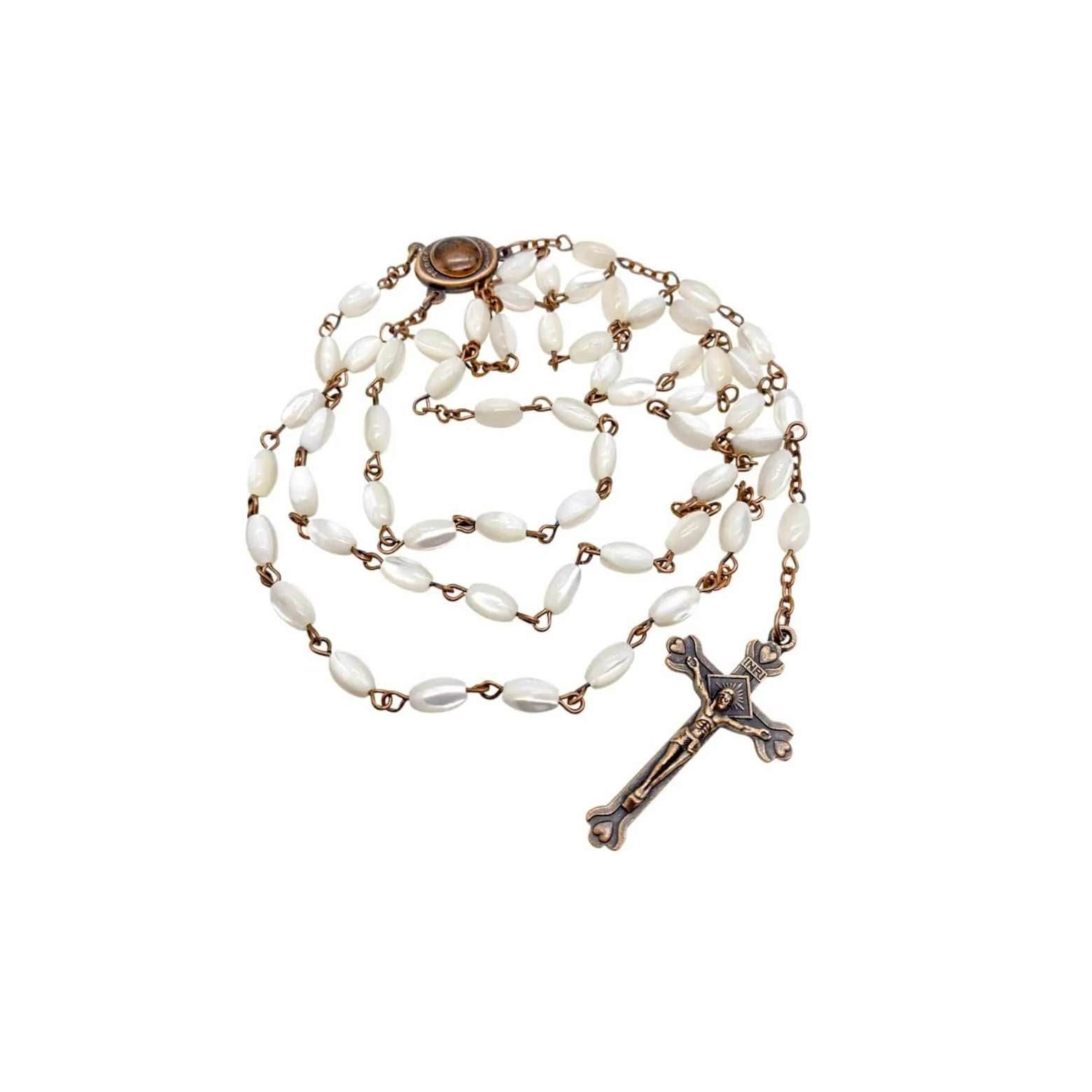 White Shell Beads Pearl Rosary Necklace Vintage Design Chaplet - Nazareth Store