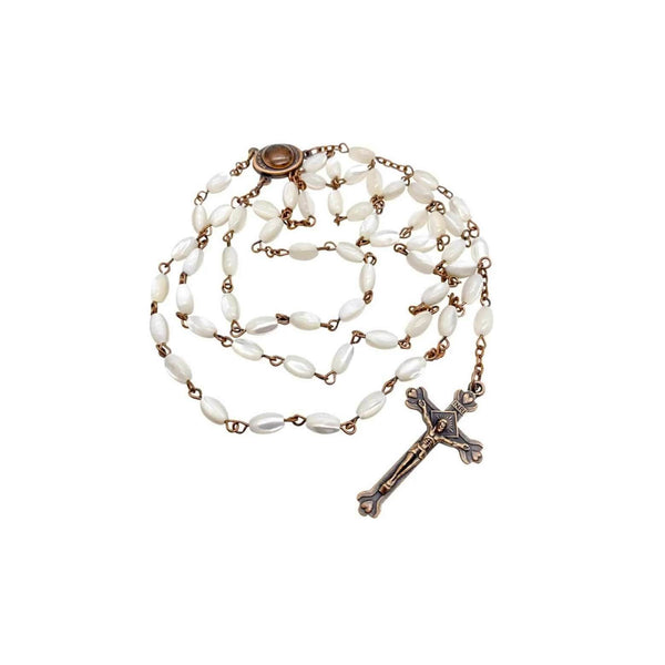 White Shell Beads Pearl Rosary Necklace Vintage Design Chaplet - Nazareth Store