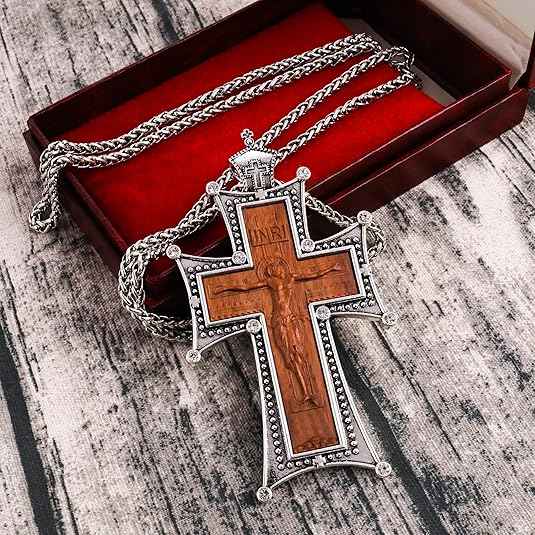 Antique Silver Cross Pendant White Stone Religious Necklace