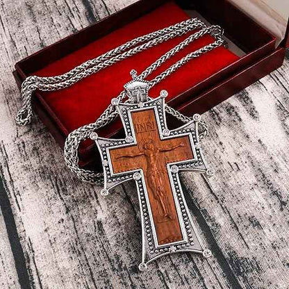 Antique Silver Cross Pendant White Stone Religious Necklace