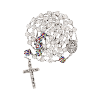 White with Colorful Beads Crystal Beads Rosary Necklace - Nazareth Store