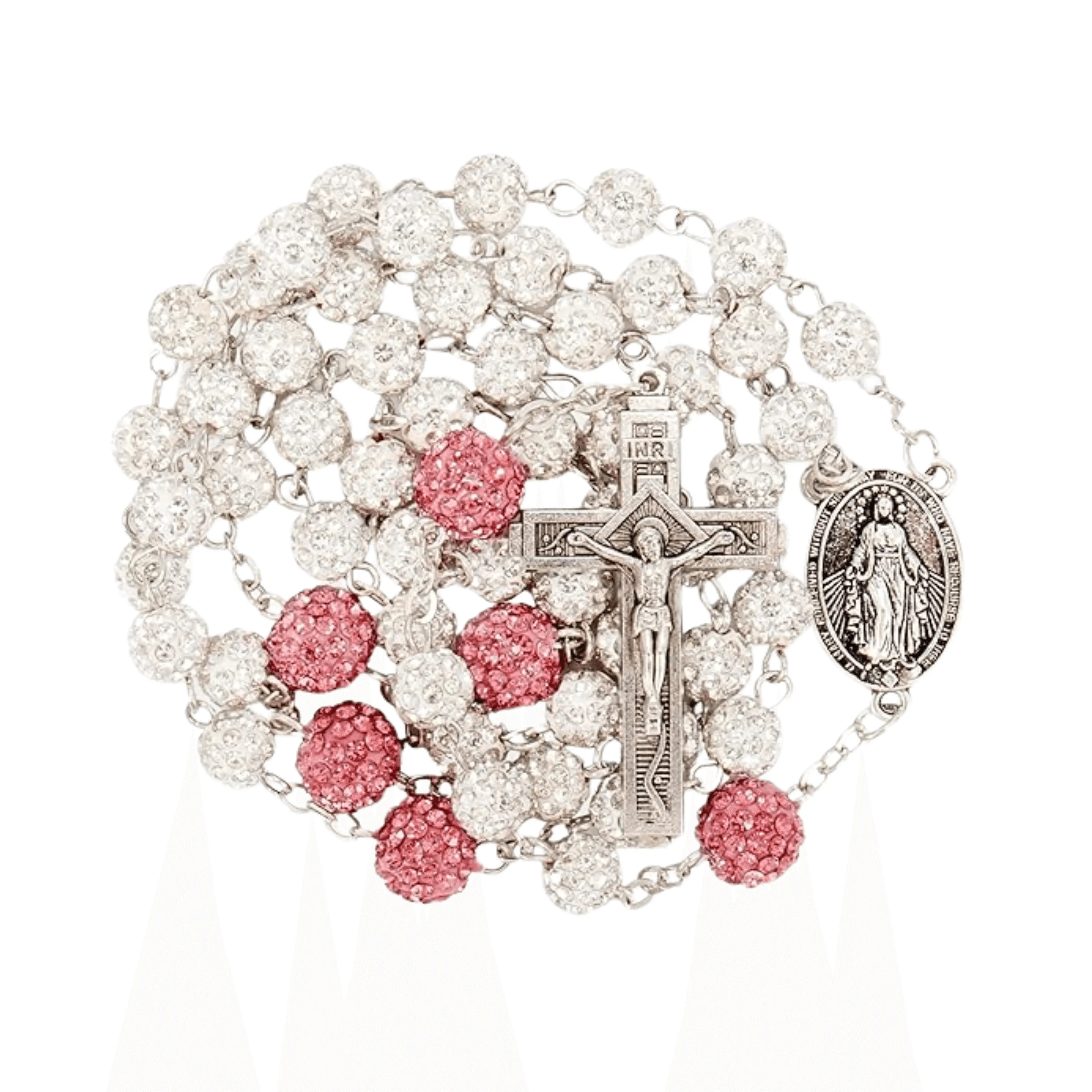 Weiß mit rosa Perlen Strass Kristall Perlen Rosenkranz Halskette