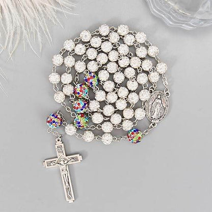 White with Colorful Beads Crystal Beads Rosary Necklace - Nazareth Store