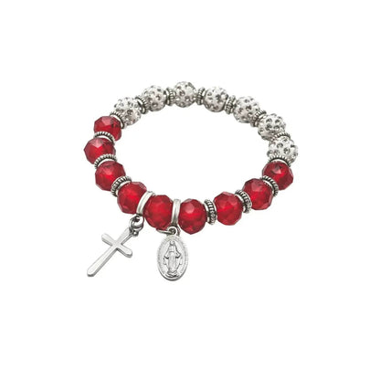 Womens Beaded Rosary Bracelet Crystal Beads Cross & Miraculous Medal - Nazareth Store