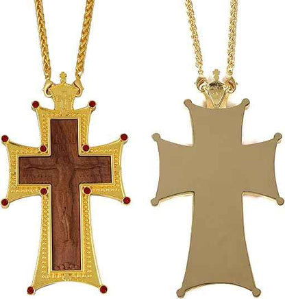 Wooden Cross Pendant Gold Plated Red Stone Necklace