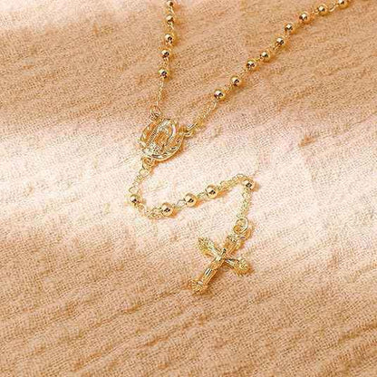 18K Gold Bronze Rosary Necklace Our Lady of Guadalupe & Crucifix with 4mm Prayer Beads (Copy)