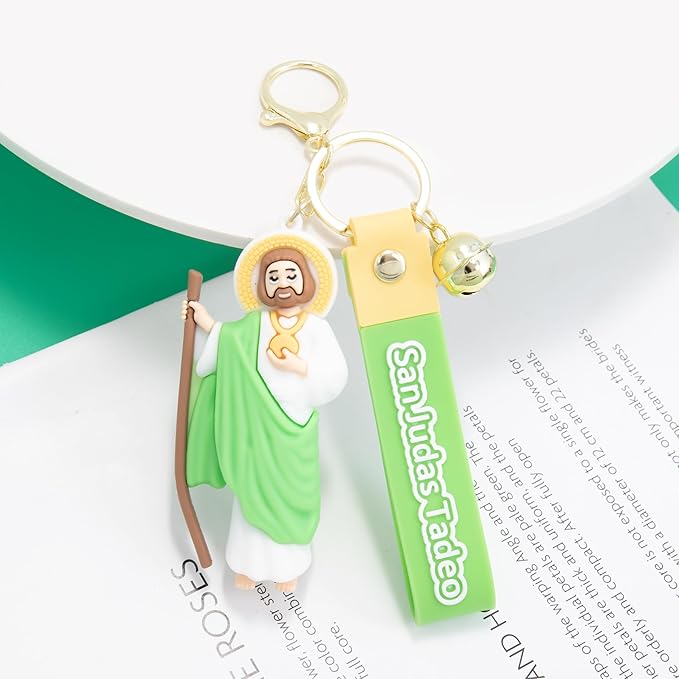 Yellow San Judas Tadeo Silicone Keychain Catholic Religious Key Ring  Nazareth Store