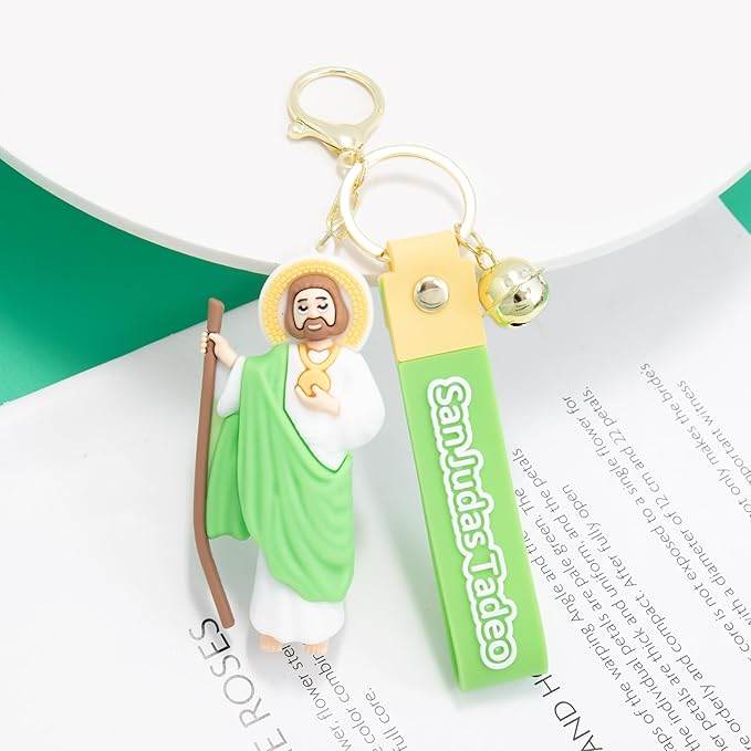 Yellow San Judas Tadeo Silicone Keychain Catholic Religious Key Ring - Nazareth Store