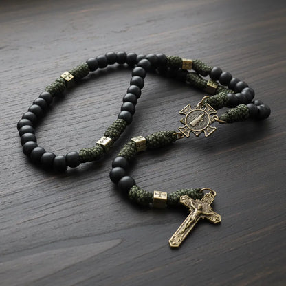 Rosario de Paracord de San Miguel, cuentas de bronce, Rosario con cordón, cruz de Jesús, 20"