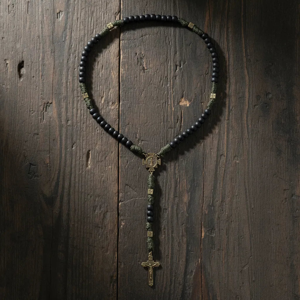 Rosario de Paracord de San Miguel, cuentas de bronce, Rosario con cordón, cruz de Jesús, 20"