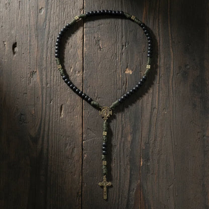Rosario de Paracord de San Miguel, cuentas de bronce, Rosario con cordón, cruz de Jesús, 20"