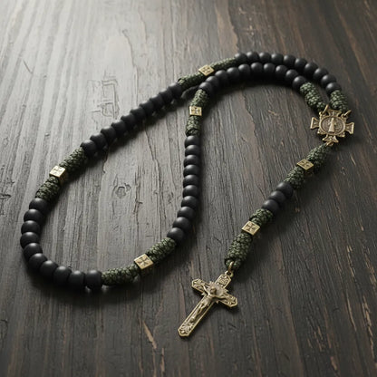 Rosario de Paracord de San Miguel, cuentas de bronce, Rosario con cordón, cruz de Jesús, 20"