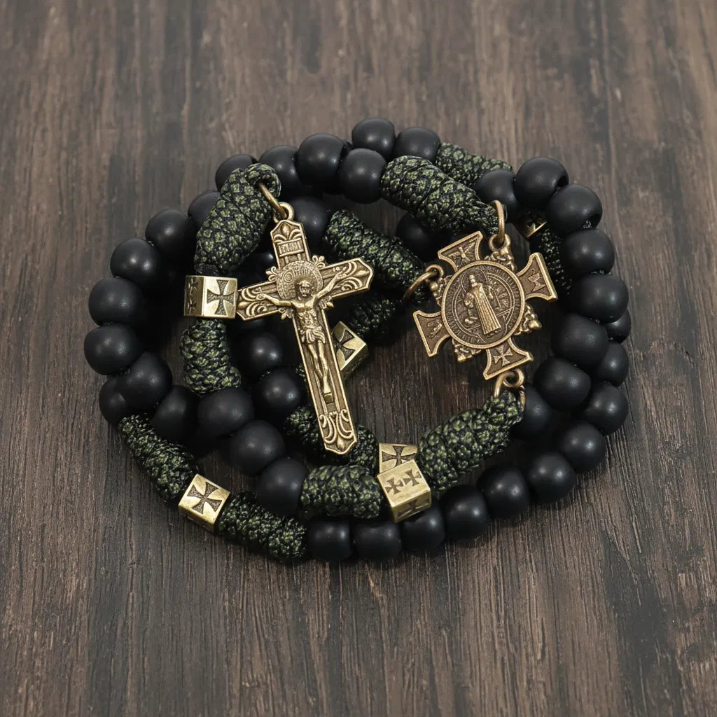 Rosario de Paracord de San Miguel, cuentas de bronce, Rosario con cordón, cruz de Jesús, 20"