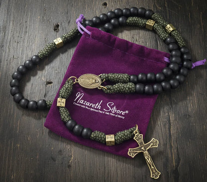 Catholic Paracord Rosary Necklace Miraculous Medal with Black Matte Prayer Beads
