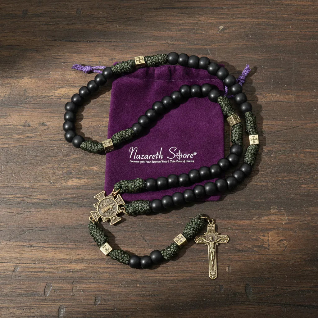 Rosario de Paracord de San Miguel, cuentas de bronce, Rosario con cordón, cruz de Jesús, 20"