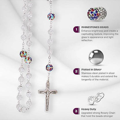 White with Colorful Beads Crystal Beads Rosary Necklace - Nazareth Store