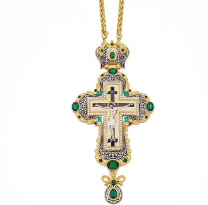 Green Zircon Stone 18K Gold-Plated Christian Pectoral Cross Pendant Necklace with Crystal Accents -Nazareth Store